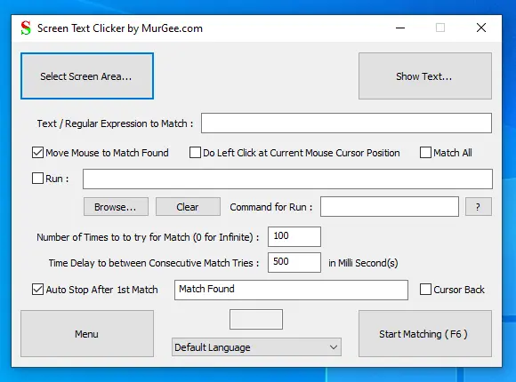 Main Screen of Screen Text Clicker to OCR Screen Text and Click